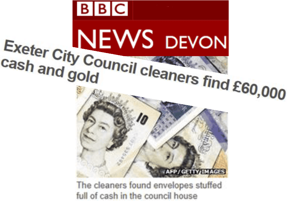 The cleaners found envelopes stuffed full of cash in the council house