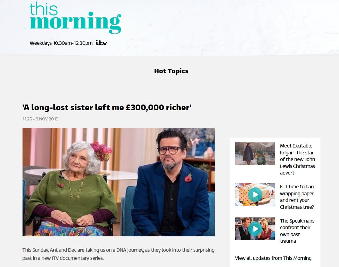 ITV this morning screenshot Danny & Margaret